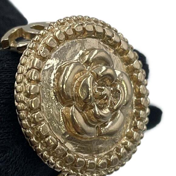 Chanel Brushed Goldtone Metal CC Logo Ring Size 6.75  CHANEL Gold Logo Ring